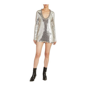Rabanne Silver Sequined V-neck Minidress Size 4 (36)